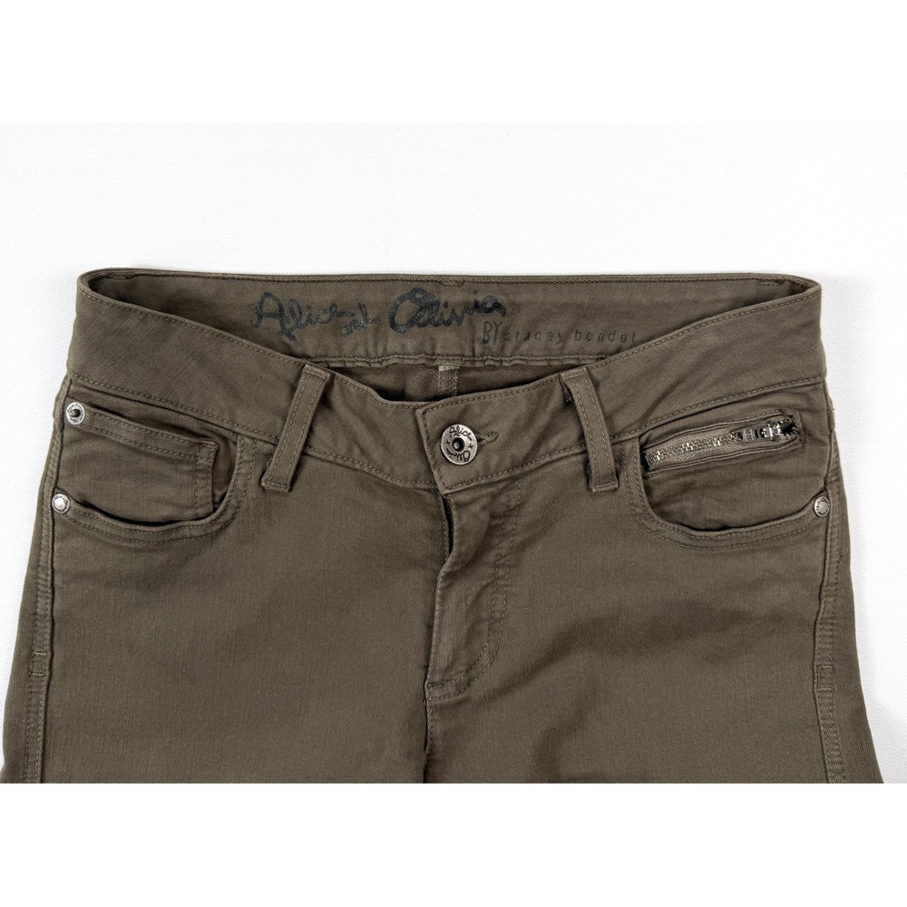 Alice + Olivia Stacey Bendet Cargo Pants Womens 26 Olive Green Skinny Zip #1916 - Picture 3 of 11